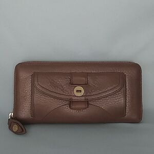 Cole Haan Long Wallet Pebble Leather Metallic Caramel Gold Tone Hardware